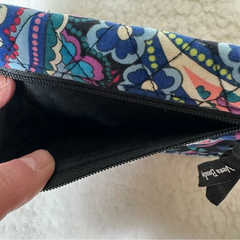 Vera Bradley Floral Trifold Wallet RFID Organizer Blue Pink - Picture 6 of 8